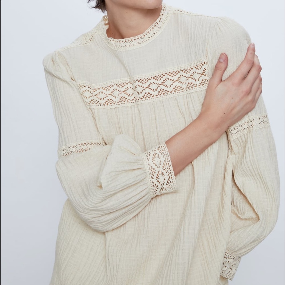 Zara wrinkled effect crochet inserts rustic blouse